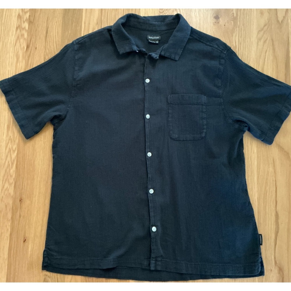 Standard Cloth Men's Textured Cotton Short Sleeve Button Up‎ Shirt Black M